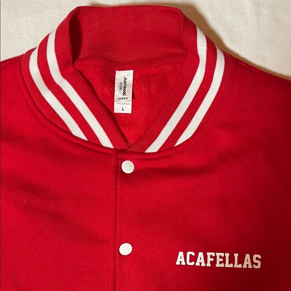 Men’s Vintage Style Varsity Bomber Jersey Jacket in Red and White Size Large - Picture 3 of 3